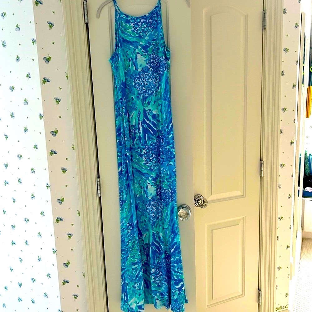 Lilly Pulitzer maxi blue cotton halter dress